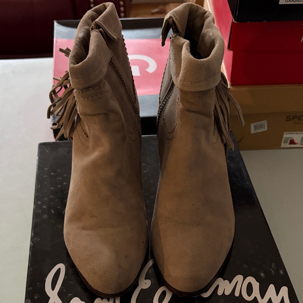 Sam Edelman Fringe Tan Ankle Booties